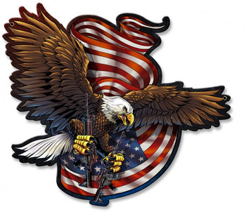 Soaring American Eagle with Guns and USA Flag