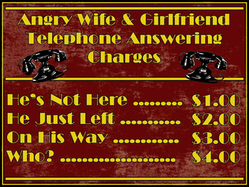 Angry Wife and GF Bar Call Phone Rates Metal Sign