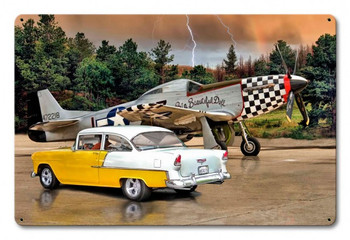 Big Beautiful Doll Mustang and Chevy metal sign Big Beautiful Doll Mustang and Chevy metal sign