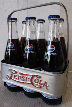 Pepsi:Cola Metal Six Pack Rack w/Bottles