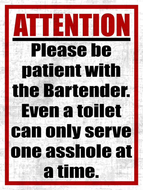 Bartenders, Toilets, and Assholes Metal Sign