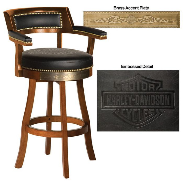 H-D® Bar & Shield Flames Barstool w/Backrest- Heri