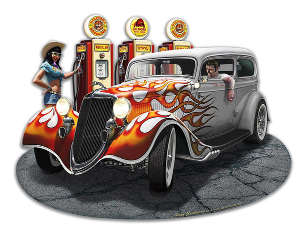 1934 Hot Rod Sedan with Flames  Fill Up with Pin Up