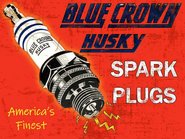 Blue Crown Husky Spark Plugs Metal Sign