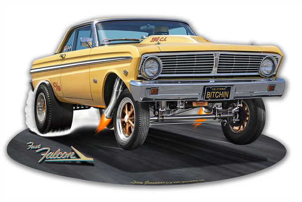 1965 Fast Falcon Yellow Gasser Metal Sign