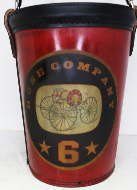 Leather Fire Bucket "Hose Company 6" Red Finish