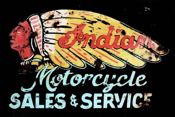 Rustic Indian Sales and Service Motorcycle Metal Sign