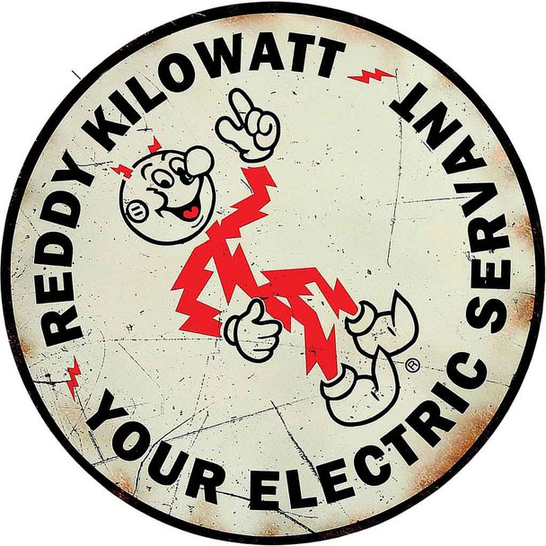 Reddy Kilowatt Your Electric Servant 14"Round Metal Sign