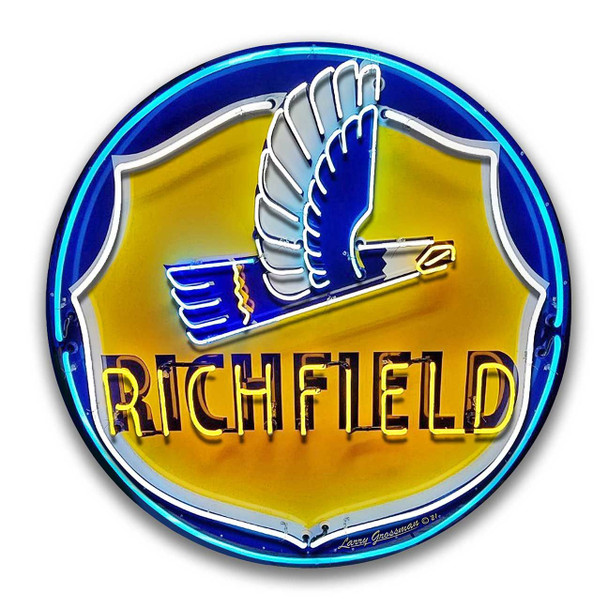 Richfield Neon Style 14" Round Metal Sign