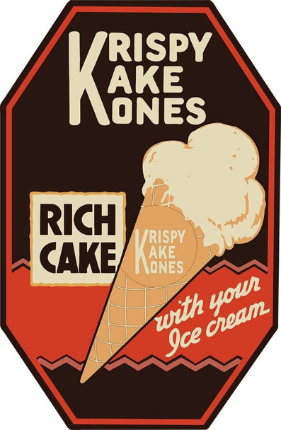 Krispy Kake Kones Ice Cream Advertisement Plasma Cut Metal Sign