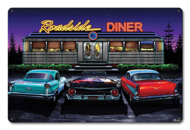 Roadside Diner Off Route 66, Classics Welcome, Metal Sign by JG Studio