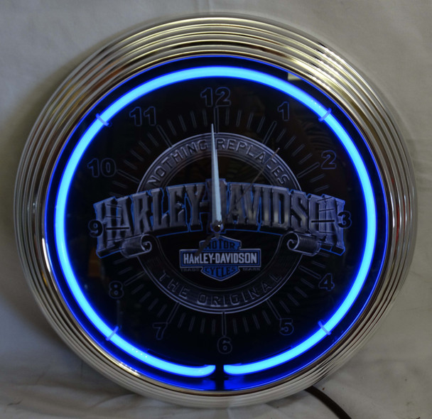 Harley Davidson Nothing Replaces Blue Single Neon Clock