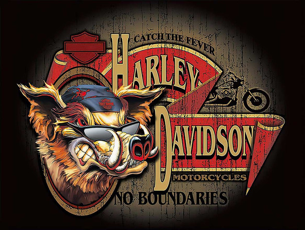 No Boundaries Wild Hog Biker Harley Davidson Metal Sign