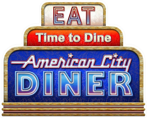 Eat, Time to Dine, American City Diner by Michael Fishel Neon Style Plasma Cut Metal Sign