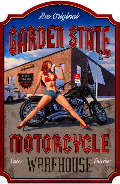 Garden State Motorcycle Pinup Plasma Cut Sign