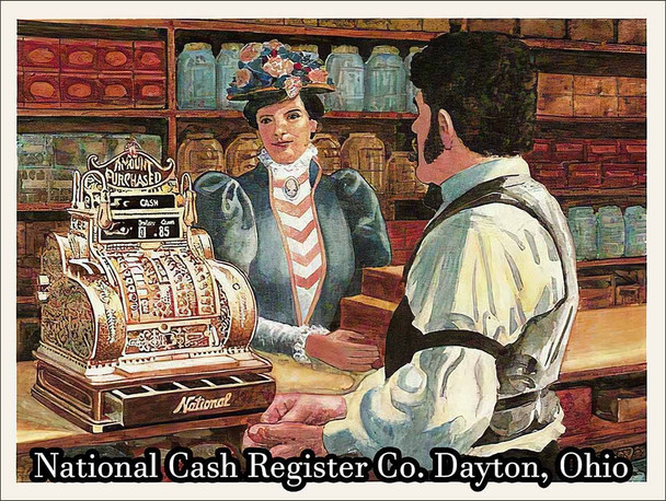 National Cash Register Illustration Metal Sign