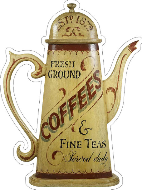 Fresh Ground Coffee and Fine Tea Faux Wood Metal Sign