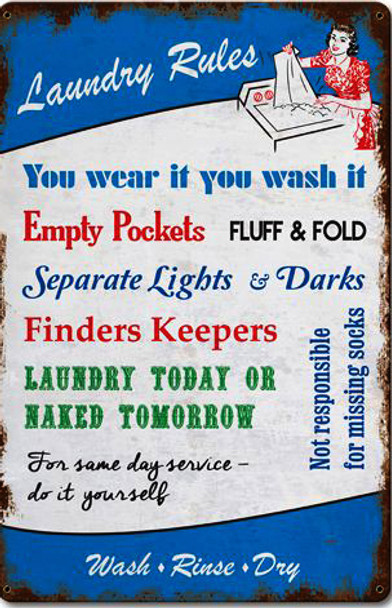 Laundry Rules Vintage Metal Sign