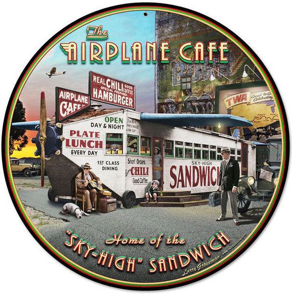 Airplane Cafe Advertising 14" Round Metal Sign