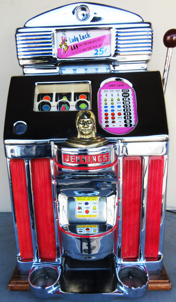 Jennings 25c Red Light Up Lady Luck Slot Machine Circa 1940's