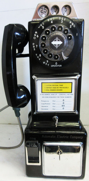 Automatic Electric Pay Telephone 3 Coin Slot 1950's Rotary Dial  #3A