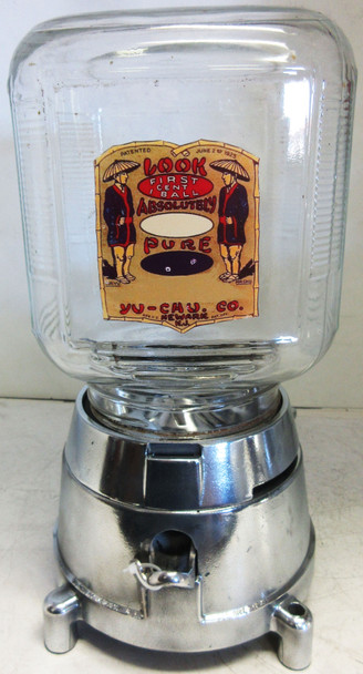 Yu-Chu 1c Round Gumball Dispenser Square Glass Globe Circa 1930's