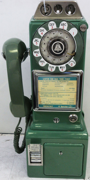 Western Electric Green Pay Telephone 3 Coin Slot 1950's Rotary Dial