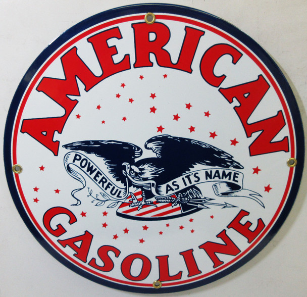 American Gasoline New 12" Round Porcelain Metal Sign