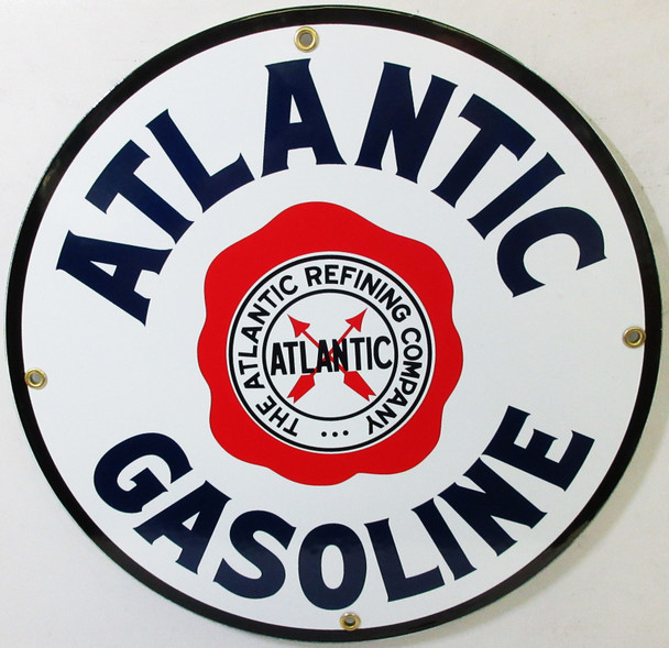 Atlantic Gasoline New 12" Round Porcelain Metal Sign