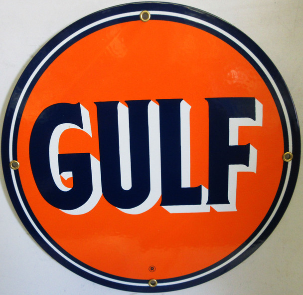 Gulf Gasoline 12" New Round Porcelain Metal Sign