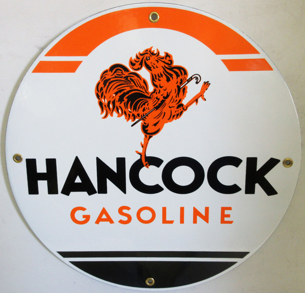 Hancock Gasoline 12" New Round Porcelain Metal Sign