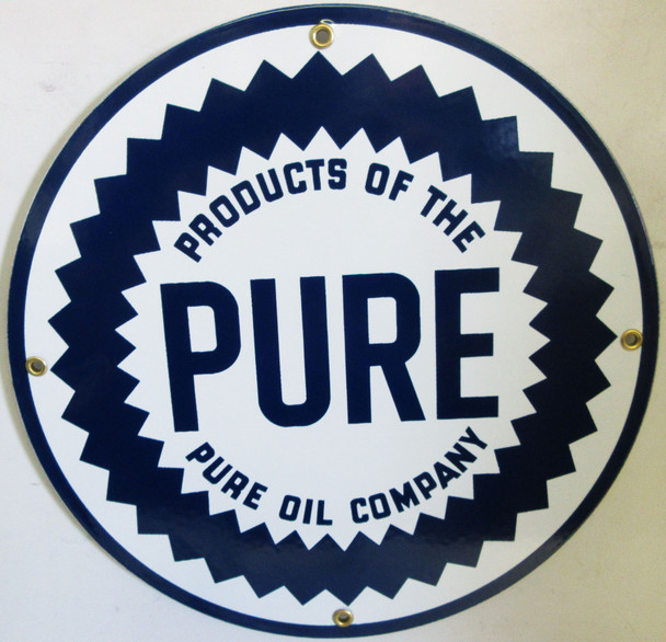 Pure Oil Co. 12" New Round Porcelain Metal Sign