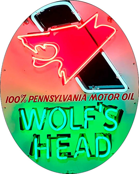 Wolf's Head Motor Oil Neon Image Advertising Metal Sign (not real neon)