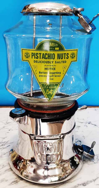 Columbus "MB" 5c Pistachio Dispenser Rare Globe Penny Operated Circa 1930's Polished Aluminum