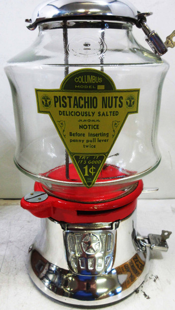 Columbus "M" Pistachio Dispenser Rare Globe Penny Operated Circa 1930's Red