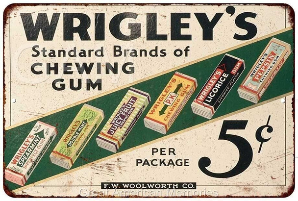 Wrigley's Chewing Gum 5c Metal Advertising Sign