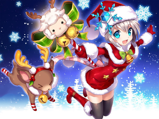 Anime Girl / Reindeer Christmas Metal Sign