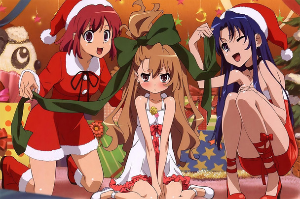 Anime Three Girls Christmas Metal Sign