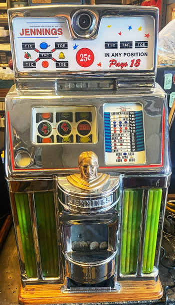 Jennings 25c Green Lite Up Chief Governor Slot Machine Tic-Tac-Toe