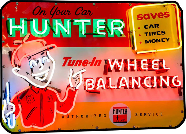 Hunter Wheel Balancing Neon Image Metal Advertisement Sign (not real neon)