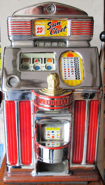 Jennings 25c Red Lite Up Sun Chief Slot Machine