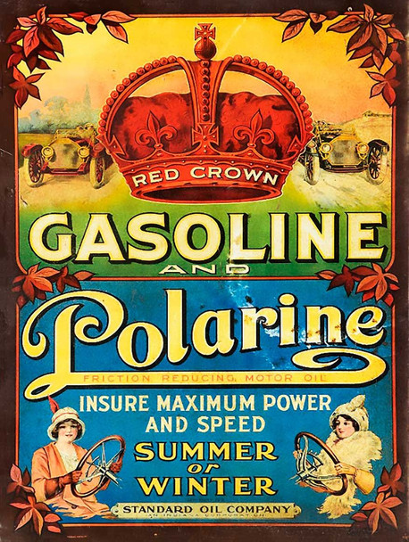 Red Crown Gasoline Vintage Metal Advertising Sign