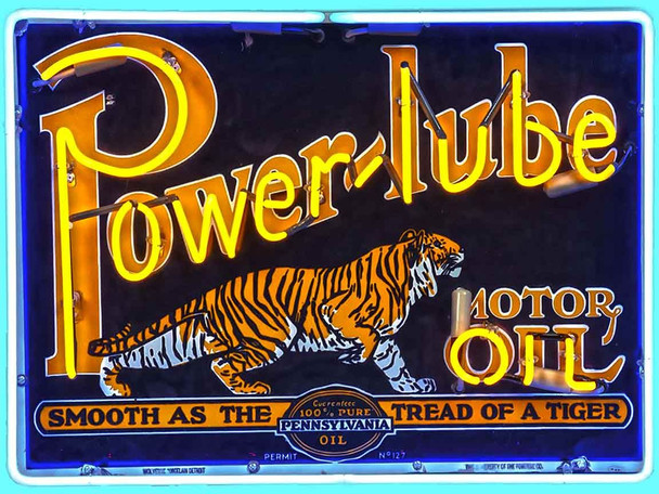 Power-Lube Oil Neon Image Metal Advertising Sign (not real neon) Power-Lube Oil Neon Image Metal Advertising Sign (not real neon)