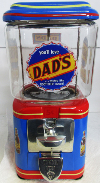 Dad's Nickel Round Gumball Dispenser Dad's Root Beer Theme Circa 1950's