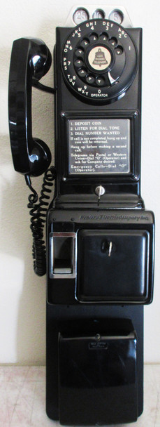 Western Electric Pay Telephone 3 Coin Slot 1950's with Ringer mounted Backboard