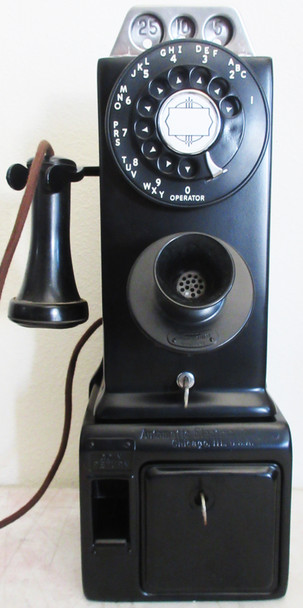 Western Electric Pay Telephone 3 Coin Slot 1930's Black Fully Restored #4