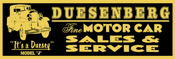 Duesenberg Motor Car Metal Advertising Sign 30" by 10"