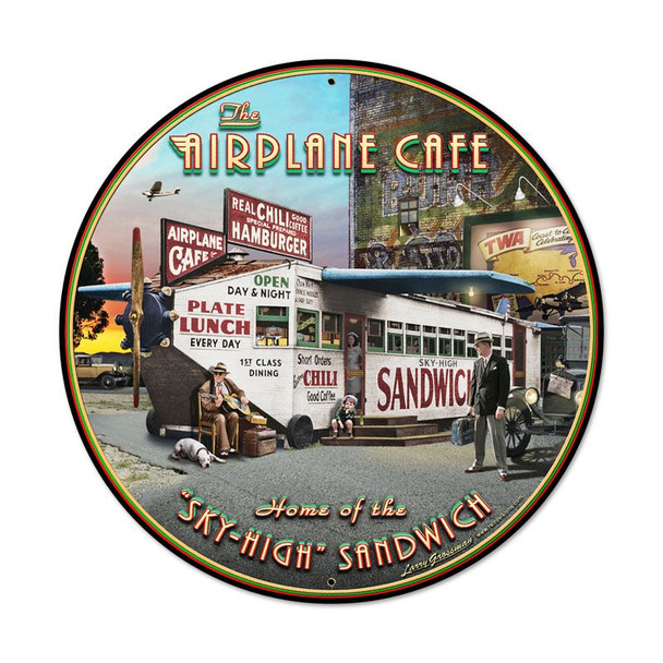 Airplane Cafe 28" Round Metal Sign