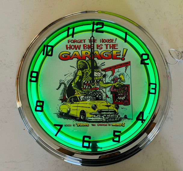 Rat Fink Neon Clock  How big is the Garage 