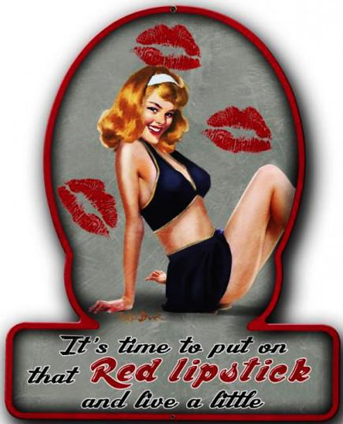 Red Lipstick Pin-Up Plasma Cut Metal Sign